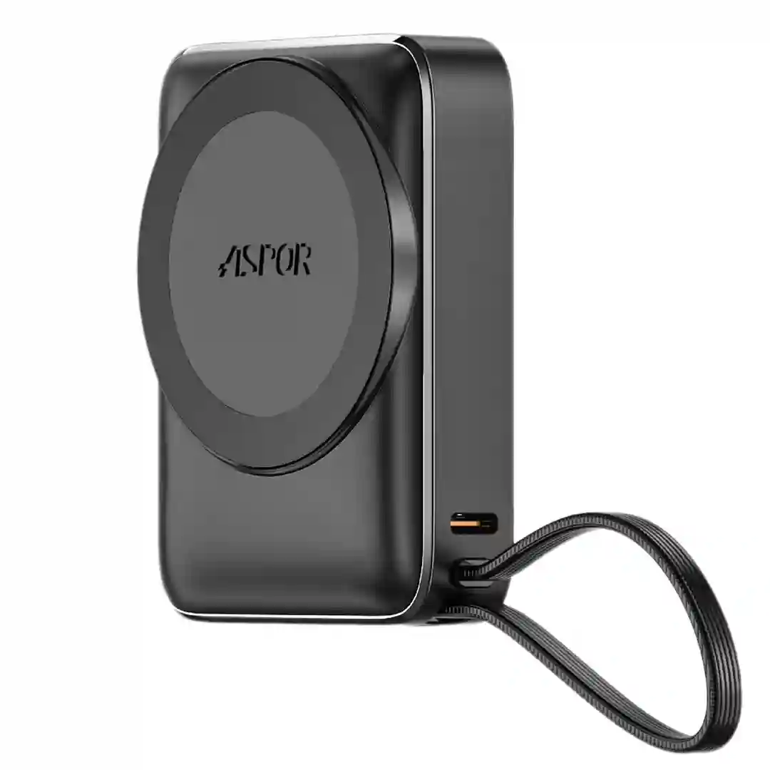 باور بانك مغناطيسي لاسلكي بسعة 10000mAh شحن سريع 22.5W مع شاشة رقمية من ASPOR A313 - الصورة 5