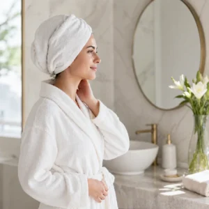 Alternative view of منشفة شعر قطن 100% لتجفيف الشعر بسرعة ونعومة خفيفة وممتصة للماء