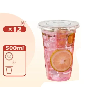 Alternative view of أكواب بلاستيكية شفافة مع أغطية – 500 مل (12 قطعة)