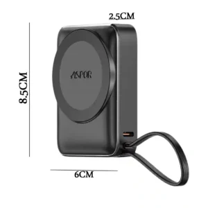 باور بانك مغناطيسي لاسلكي بسعة 10000mAh شحن سريع 22.5W مع شاشة رقمية من ASPOR A313 - الصورة 8