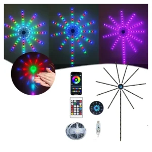 شريط إضاءة LED بشكل ألعاب نارية – مزامنة موسيقى وتحكم ذكي USB